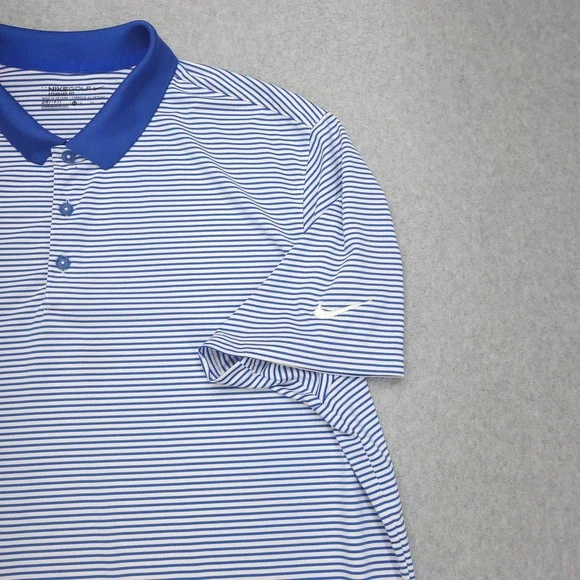 Nike Dri-Fit Polo Golfr Shirt Men's XL Blue White Stiped Standard Fit Polyester‎ - Picture 3 of 12
